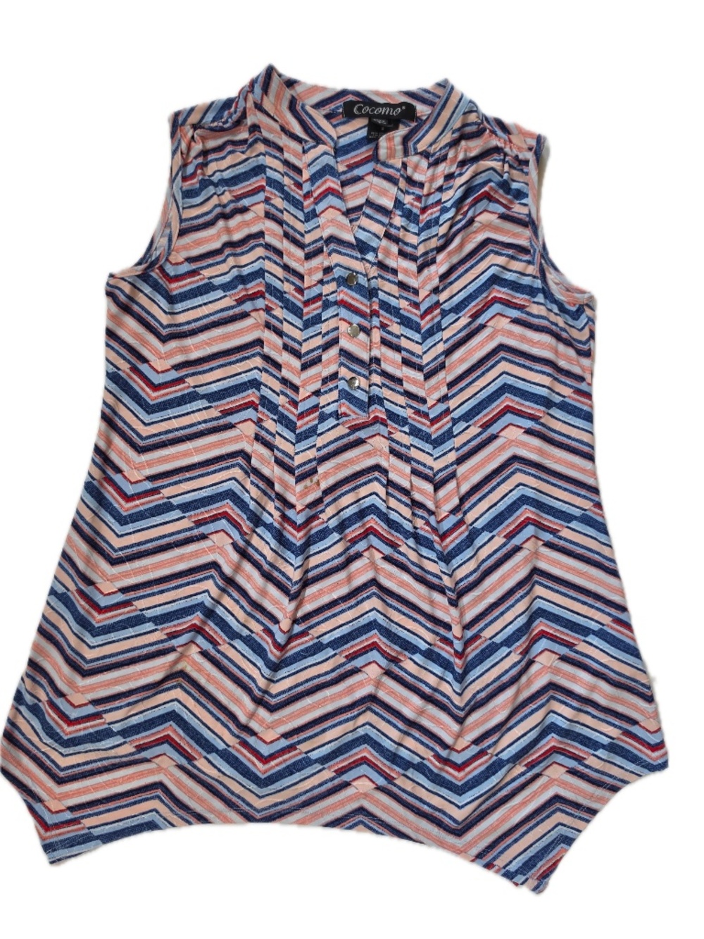 Cocomo Button-Up Womens S Multicolor Tunic Collared Sleeveless Pleated Stretch